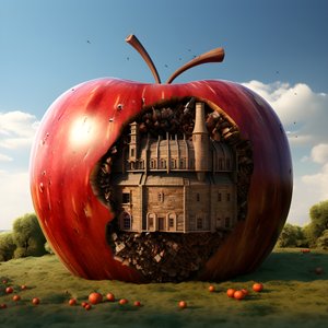 Giant Apple on a Field with Many Small Windows 3
