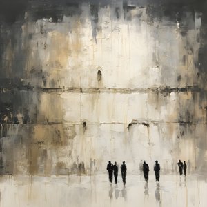 Black and White Clothed People Praying Facing the Wall 3