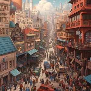 Town with many people