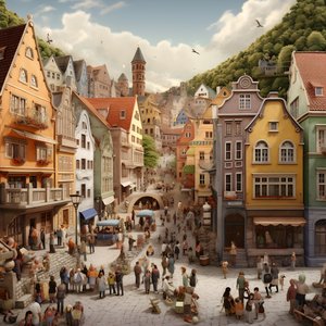 Town with many people