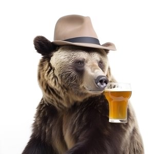 A Bear with a Top Hat and a Beer Mug Facing and in Profile on a White Background 4 by Kurt Heppke