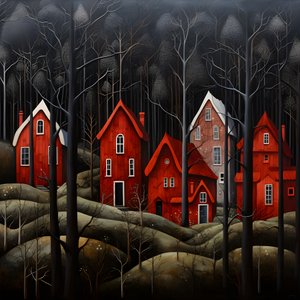 Four Red Houses in the Forest 3 by Kurt Heppke