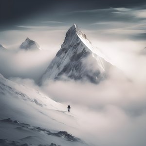 Two People Skiing Over a Cloudy Mountain 1 by Kurt Heppke