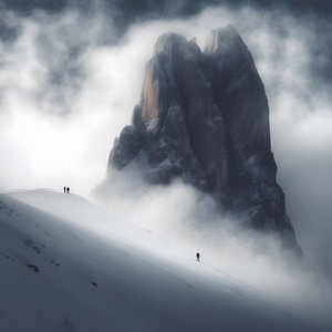 Two People Skiing Over a Cloudy Mountain 3 by Kurt Heppke