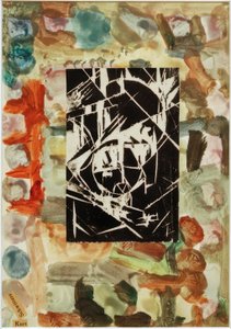 Untitled (Collage with Woodcut on Abstract Painting) by Kurt Schwitters