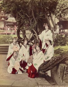 Miko, or Performing in A Temple Dancing at Nara, c.1890 by Kusakabe Kimbei
