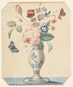 Vase with Flowers and a Blue Butterfly by L.W. Garrison