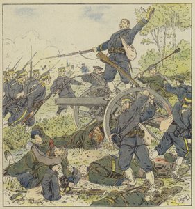 Russian battery taken by bayonet by Japanese infantry by L. Malespine