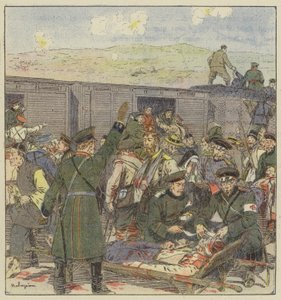 Embarkation of the wounded during the battle of Kai-Ping