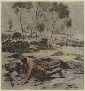 Russian officer breaking through the siege lines of Port Arthur by L. Malespine