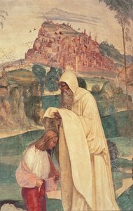 Life of St. Benedict, Scene 4: The Monk Romanus Dresses Benedict by L. Signorelli