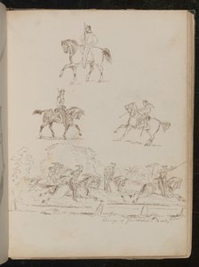 Studies of Soldiers on Horseback, the Group Scene is Inscribed 