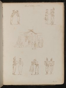 Study of Soldiers Lighting Cigarettes, Three Soldiers in Conversation, Three Studies of Pairs of Soldiers Embracing, Location Noted as 
