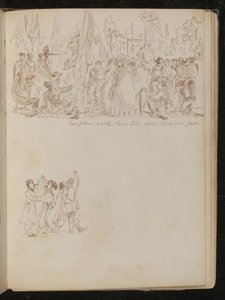 Multi-Figure Reception Scene with Banners and Flags by Lady Butler