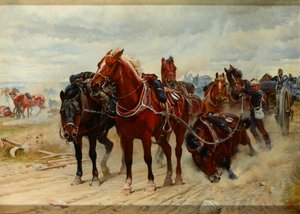 Patient Heroes, a Royal Horse Artillery Gun Team in action, 1882 circa by Lady Butler