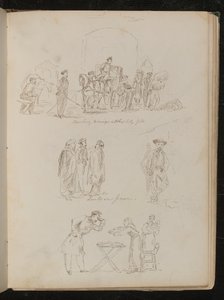 Searching carriages at the city gate and three studies inscribed 