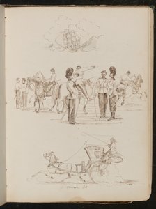 Study of a Ship Blowing on Water, Study of Eight Soldiers and Five Horses, Study of a Horse and Carriage with a Female Rider
