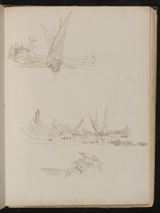 Three Studies of Ships, Boats and Coastal Landscape by Lady Butler