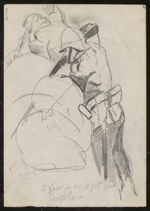 Two Soldiers Firing Downwards Over Sandbags, 1879 by Lady Butler