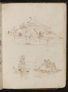 Two Studies of Rocky Island, Study of Boat, Dated "June 30" by Lady Butler