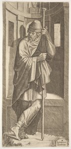 St. James Major leaning on a pole before a niche, his left leg crossed over his right, 1545 by Lambert Suavius