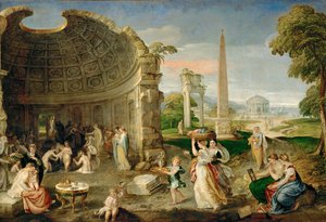 Landscape with Antique Ruins and Bathing Women by Lambert Sustris