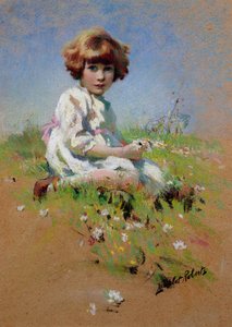 Marjorie - a Girl Picking Daisies