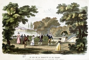 Ancient games: the game of racket and steering wheel, ancestor of badminton, based on a lithograph of Langlumé 19th century by Langlume Langlume