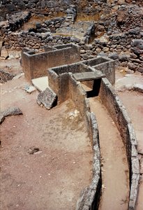 Aerial view of the first circle of tombs (royal cemetery) discovered by the archeologist Heinrich Schliemann (1822-1890) in the years 1870: site of the ancient city of Mycenae, in the Peloponnese (1500-1100 BC) Greece by Late Helladic Period Mycenaean
