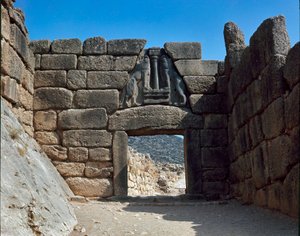 The Gate of the Lions: site of the ancient town of Mycenae, in the Peloponnese