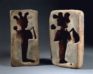 Two moulds of Osiris figure, from Abydos by Late Period Egyptian
