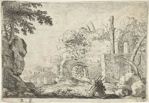 Three Soldiers by a Ruin (Italian Landscapes with Ruins) by Laurens Barata