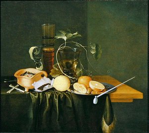 Still Life of a Roemer surrounded by Vine Tendrils and fruits by Laurens Craen