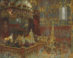 The Coronation Ceremony of Tsar Nicolai II in Moscow. Sketch by Laurits Regner Tuxen