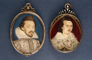 Left: Portrait of a young man by Lawrence Hilliard, c.1620. Right: Portrait of a young man by Nicholas Hilliard (1547-1619), c.1585
