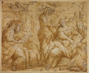 Women Looking at Religious Tablets by Lazzaro Baldi