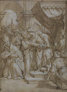 Queen Intervening to Spare the Life of a Bishop Saint by Lazzaro Tavarone
