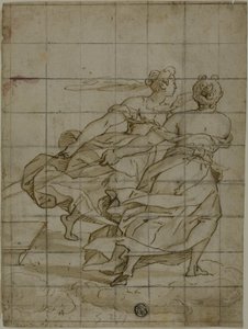 Two Women on Clouds, Pulling a Load