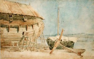 Beached Boats along the Seine, Paris by Le Moyne
