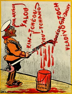 Russian Czar Painting the Word Pax or Peace, Made Up of the Names of Lost Battles Using Russian Blood by Leal de Camara