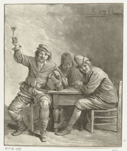 Three Men Smoking and Drinking at a Table