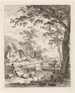 Shepherdess with Sheep in Front of a Farm (Landscapes with Figures) by Leendert Overbeek