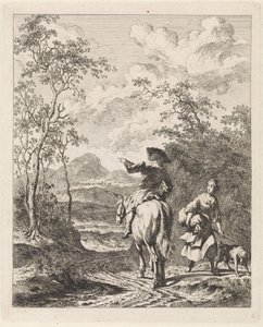 Rider Asking Directions from a Girl with Dog (Landscapes with Figures) by Leendert Overbeek