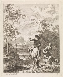 Rider Asking Directions from a Girl with Dog by Leendert Overbeek