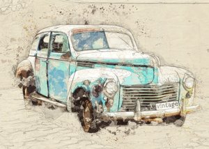 Rustic Blue Vintage Car