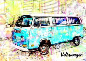 Vibrant Retro Van by Lembayung senja studio [Vintage Poster]
