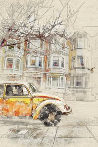 Vintage Car City Sketch