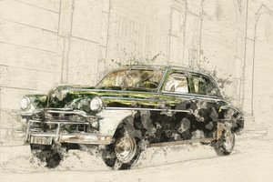 Vintage Car Sketch Art