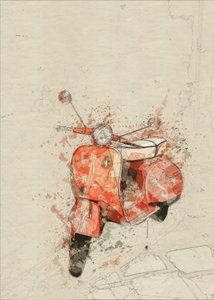 Vintage Red Vespa Art