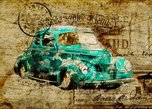 Vintage Teal Car Postcard by Lembayung senja studio [Vintage Poster]